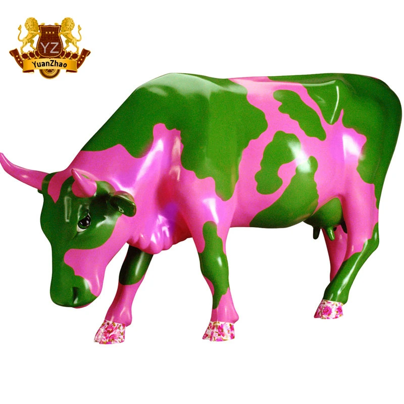 Colorful Painting Life Size Fiberglass Animal Statue Resin Cow Statue for Garden Decoration