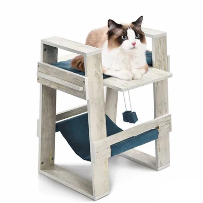 エンターテイメントと休息のためのモダンなダブルデッキ木製猫ベッド家具ペットハウス